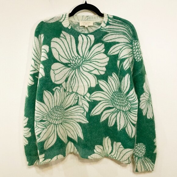 EUC Sezane Julietta Floral Mohair Wool Sweater Green Ecru Medium - Picture 3 of 9